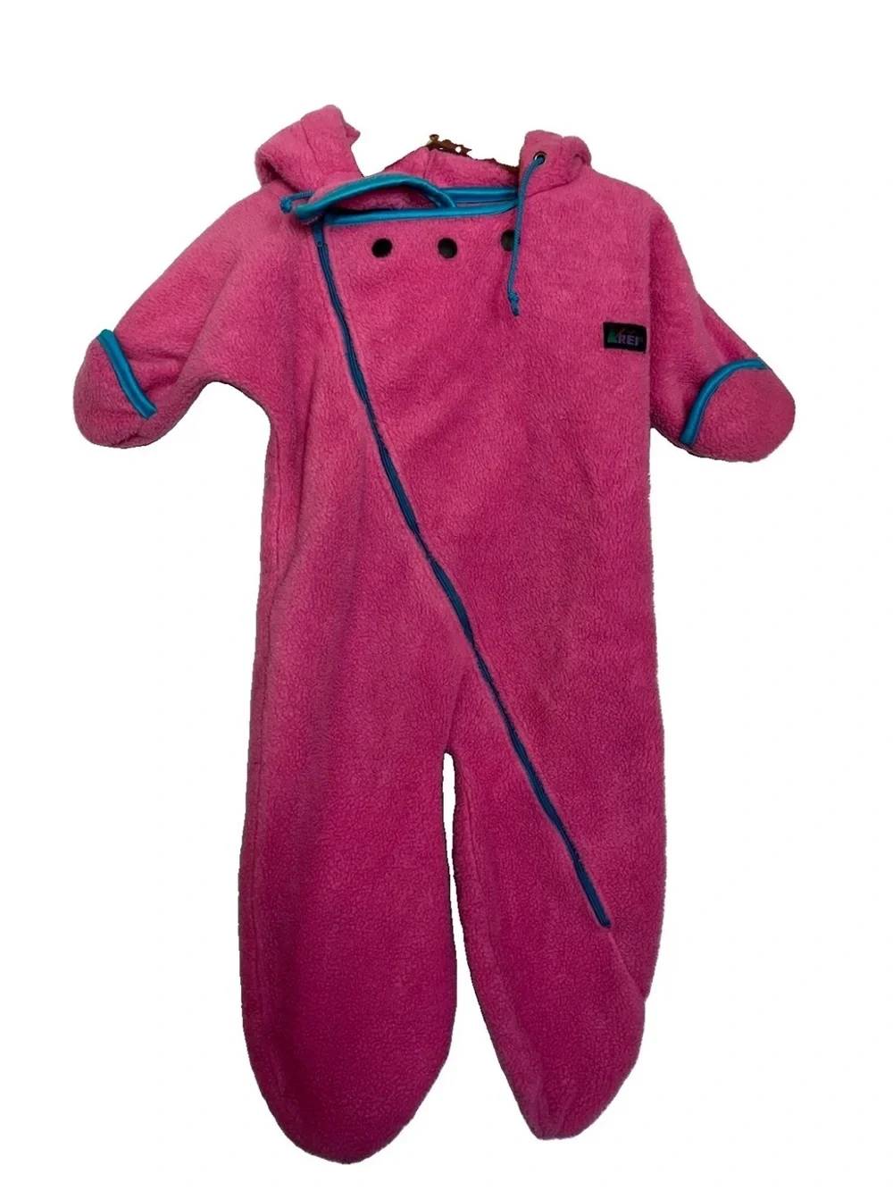 Vtg REI Snow Suit Bunting Fleece Hooded Winter Pink Baby Infant